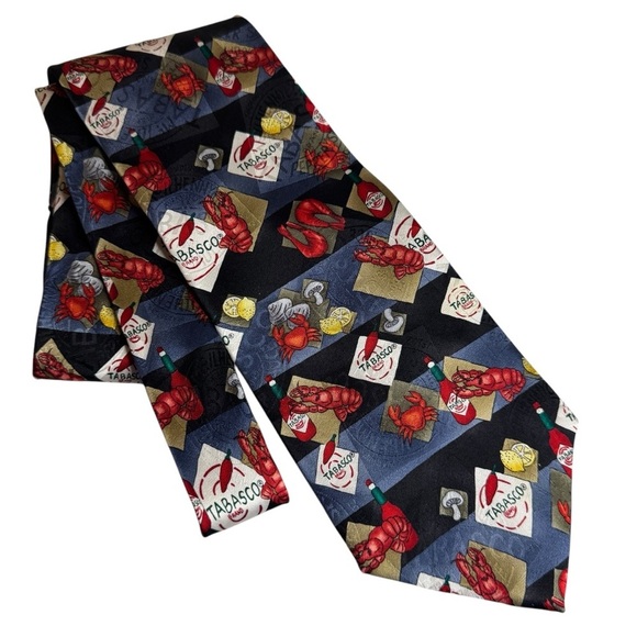 Tabasco 100% Silk novelty tie men’s necktie lobster crawfish crabs seafood boil - Picture 1 of 7